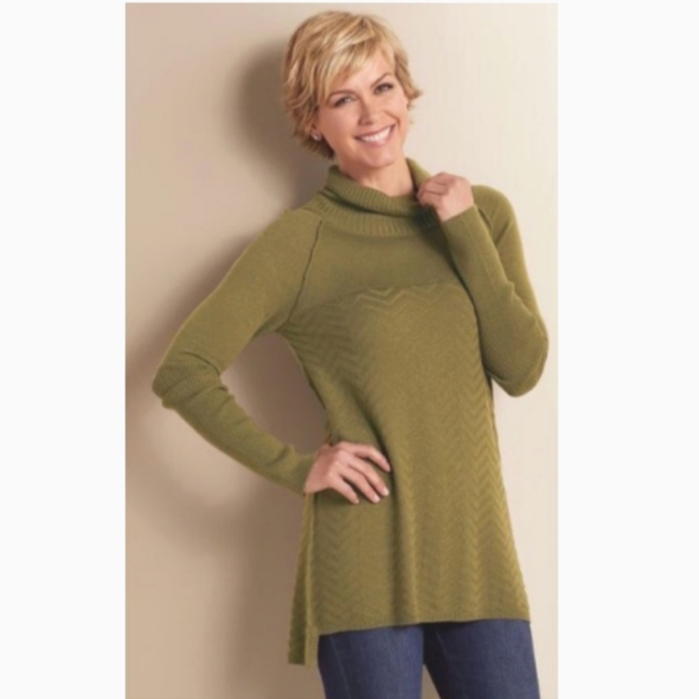 Soft Surroundings Maxine Pullover Olive Green Turtleneck Sweater Plus sz 1X